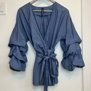 Design Lab Cotton Puff Sleeve Wrap Top